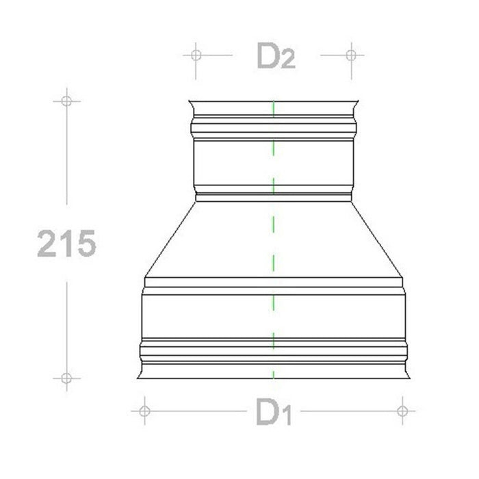 Raccordo inox 6 decimi aisi 304 da f 150 a f variabile, diametro 130mm