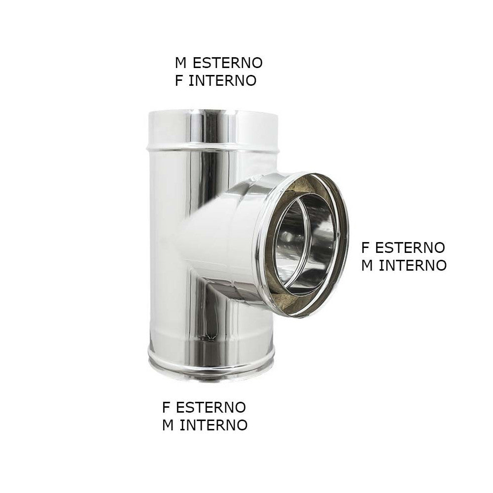 Raccordo inox a tee t doppia parete di 180 - de 230 mm