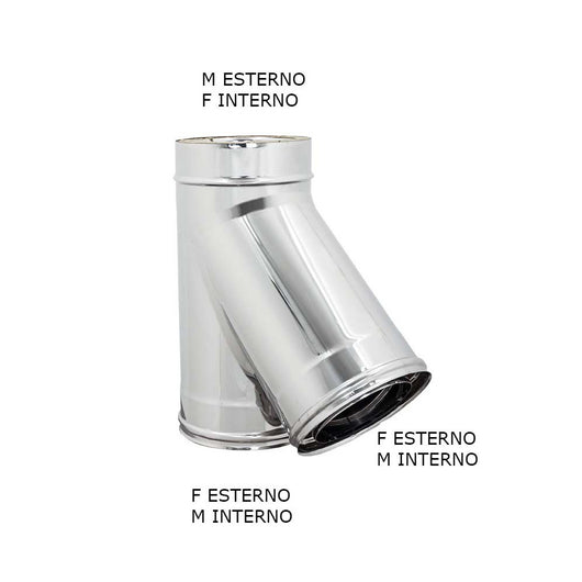 Raccordo inox a y braga a 135° doppia parete di 130 - de 180 mm