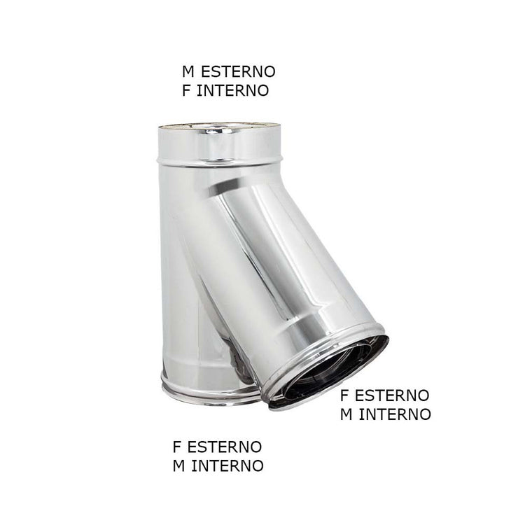 Raccordo inox a y braga a 135° doppia parete di 130 - de 180 mm