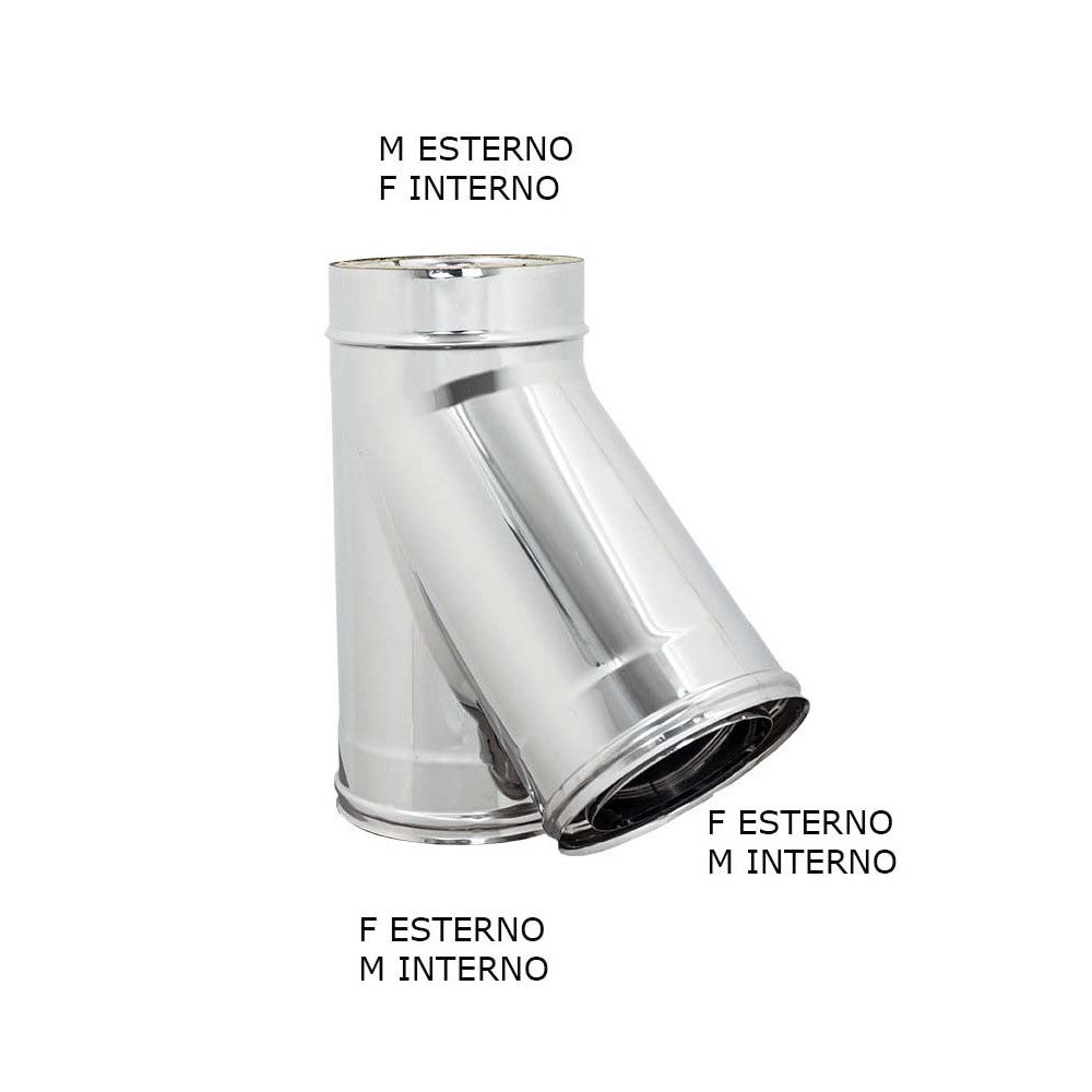 Raccordo inox a y braga a 135° doppia parete di 180 - de 230 mm