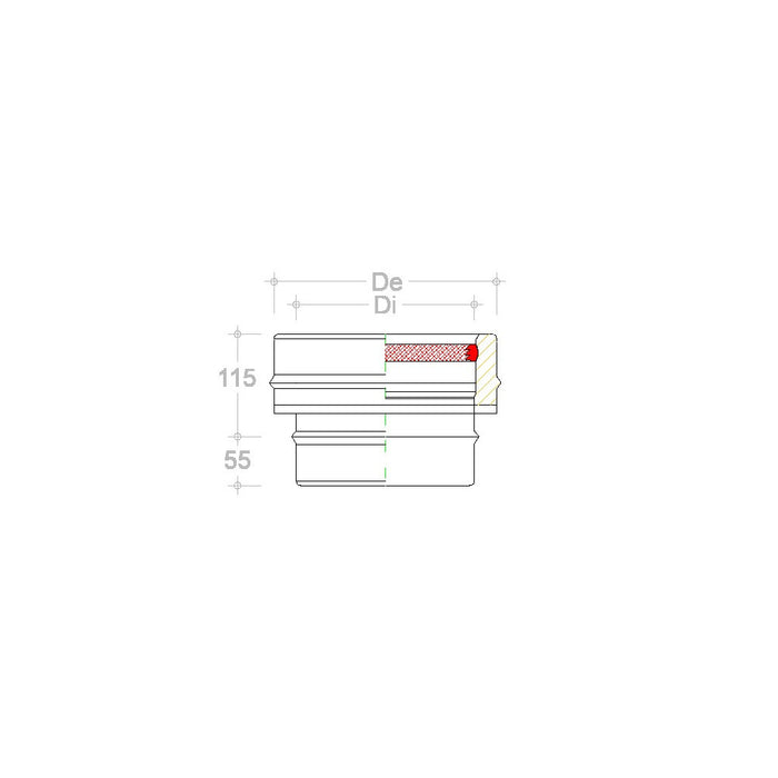 Raccordo inox mono parete f 150mm a doppia parete mf di 150 - de 200 mm