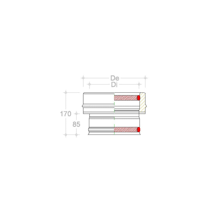 Raccordo inox mono parete f 200mm a doppia parete mf di 200 - de 250 mm