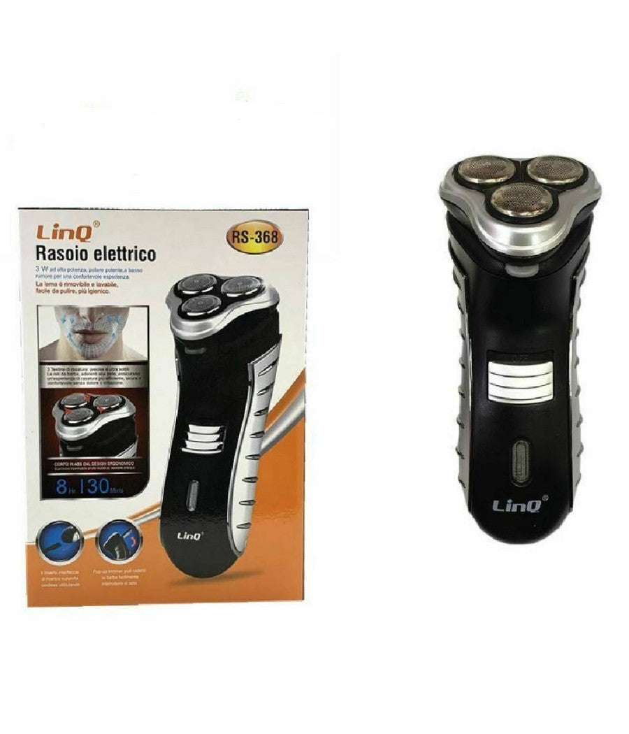 Rasoio Elettrico Ricaricabile 3 Testine Lame Acciaio Barba Baffi Linq Rs-368         