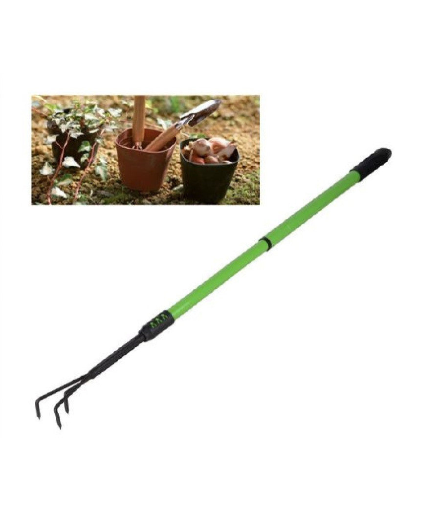 Rastrello A 3 Denti Con Manico Allungabile Attrezzo Per Giardino 74-100cm 90071         