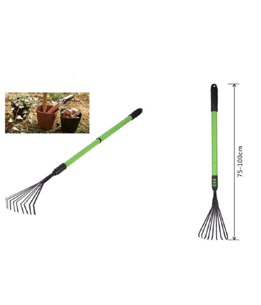 Rastrello A 9 Denti Con Manico Allungabile Attrezzo Per Giardino 75-100 Cm 90075         