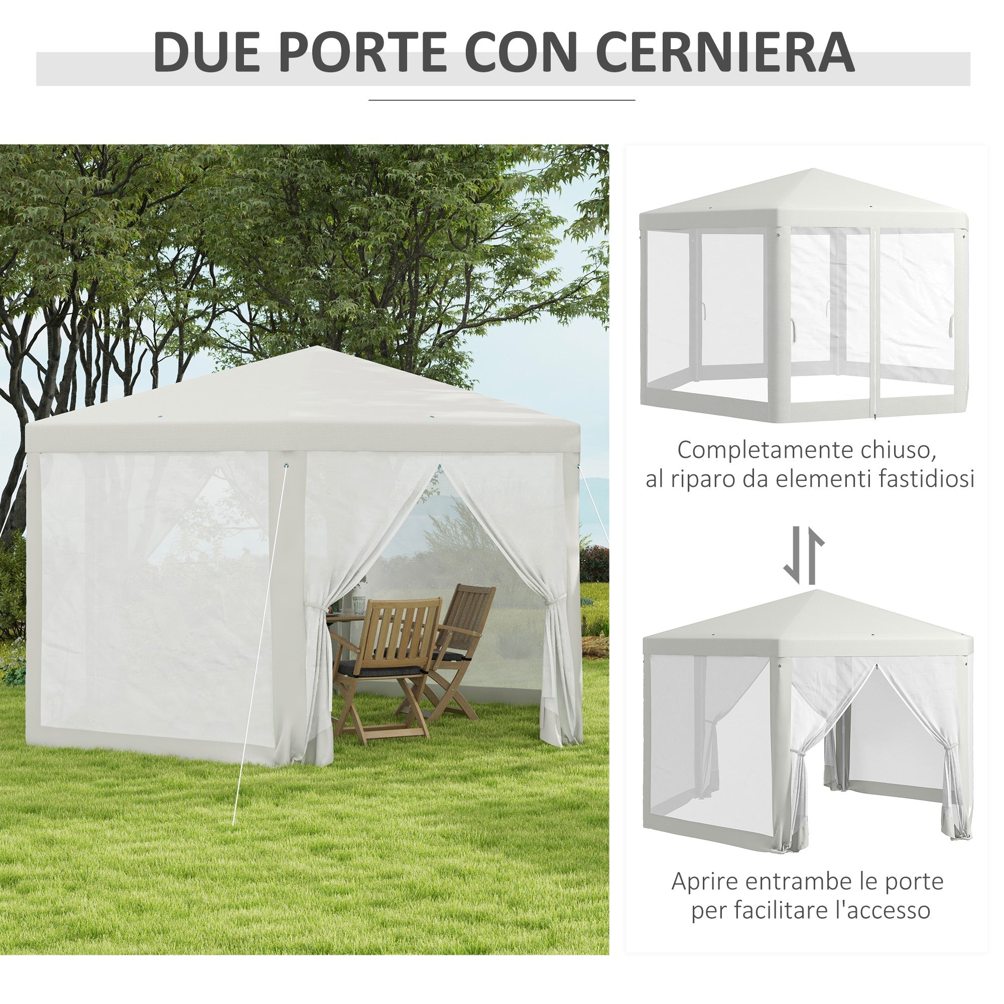 Gazebo da Giardino Esagonale con Doppio Ingresso 3.94x3.94x2.5 m in Metallo e Poliestere Crema