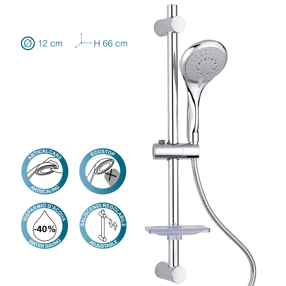 Saliscendi doccia 5 getti acciaio inox e abs comet metaform