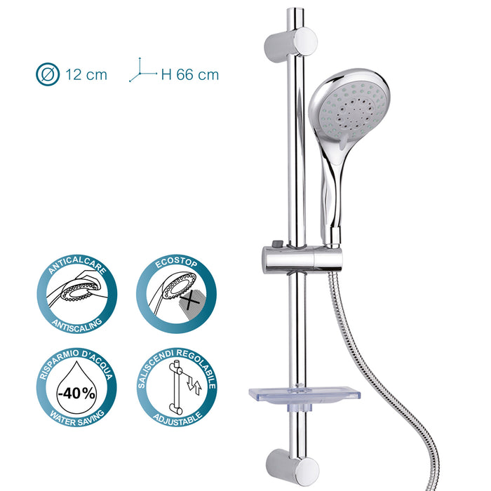 Saliscendi doccia 5 getti acciaio inox e abs comet metaform