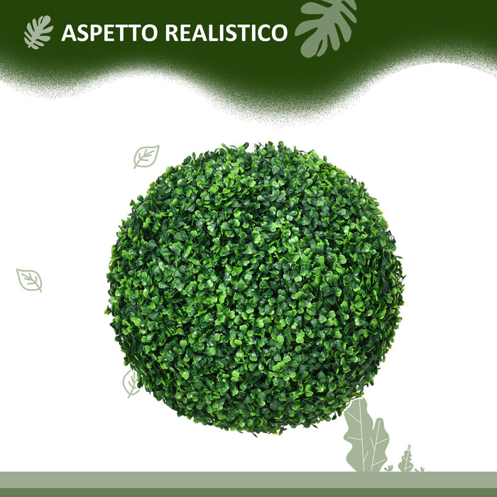 Set di 2 Piante Arteficiali Finte Sfera di Bosso Ø40 cm per Interno ed Esterno Verde