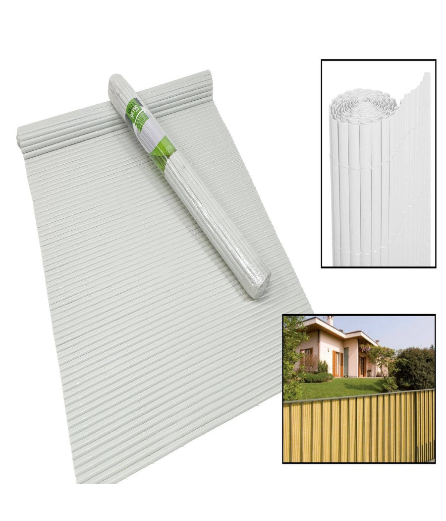 Recinzione Giardino Frangivista Per Balcone Canniccio Pvc Bianco Esterno 1,5x3mt         