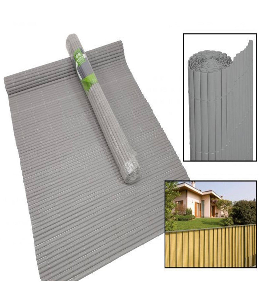 Recinzione Giardino Frangivista Per Balcone Canniccio Pvc Grigio Esterno 1x3 Mt         