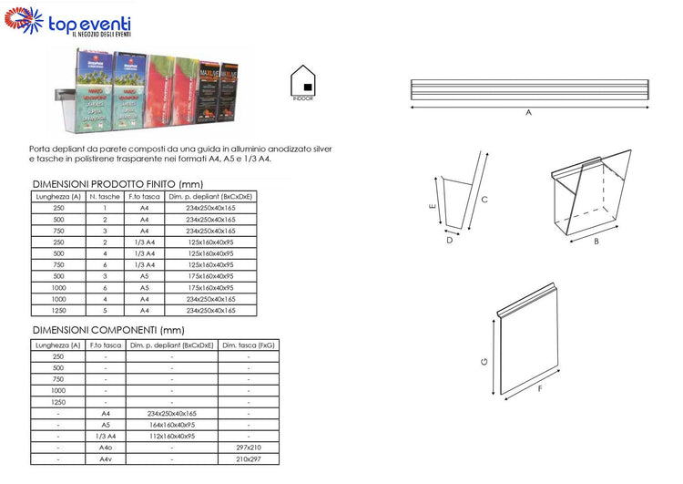 Portadepliant in plexi con barra 3 vaschette A5