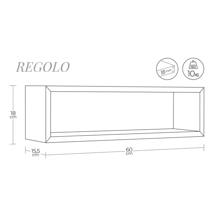 Mensola da Muro Modello REGOLO, Pensile Bagno, Mensola da Parete, Scaffale da Parete, 60x17 p15.5 cm. Finitura  NERO - MADE IN ITALY