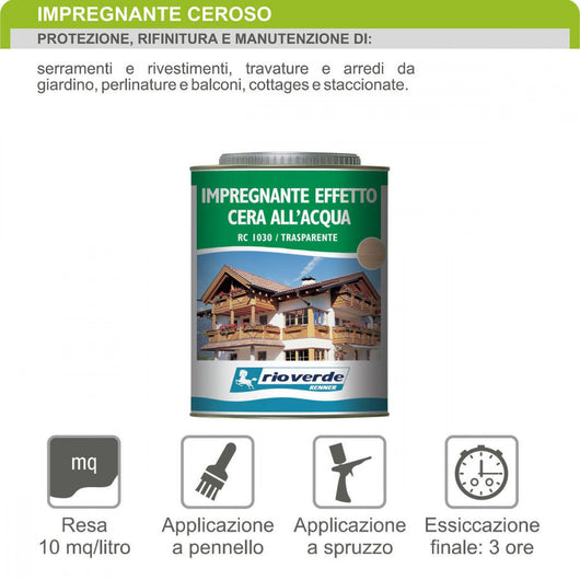 Renner rc 750ml impregnante acqua effetto cera per esterni ed interni, colori disponibili  noce scuro