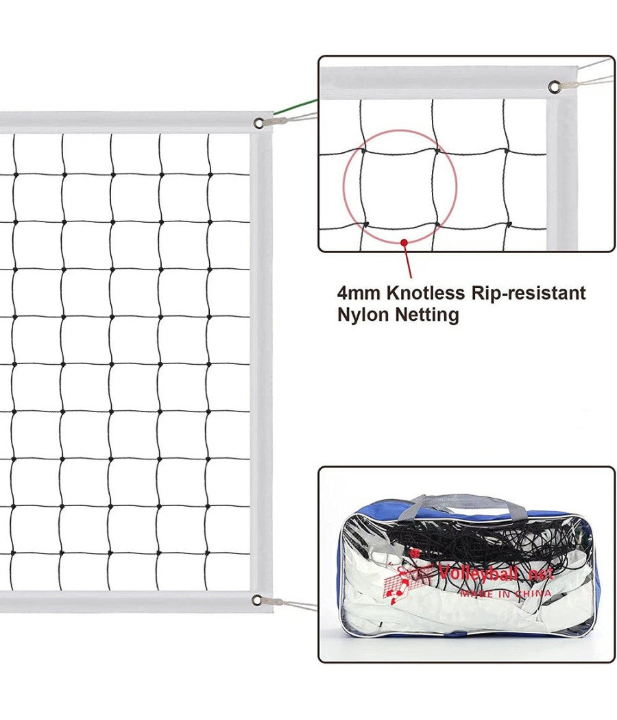 Rete Di Ricambio Per Pallavolo 9.5x1mt Fasce Laterali Rinforzate Interni Esterni         