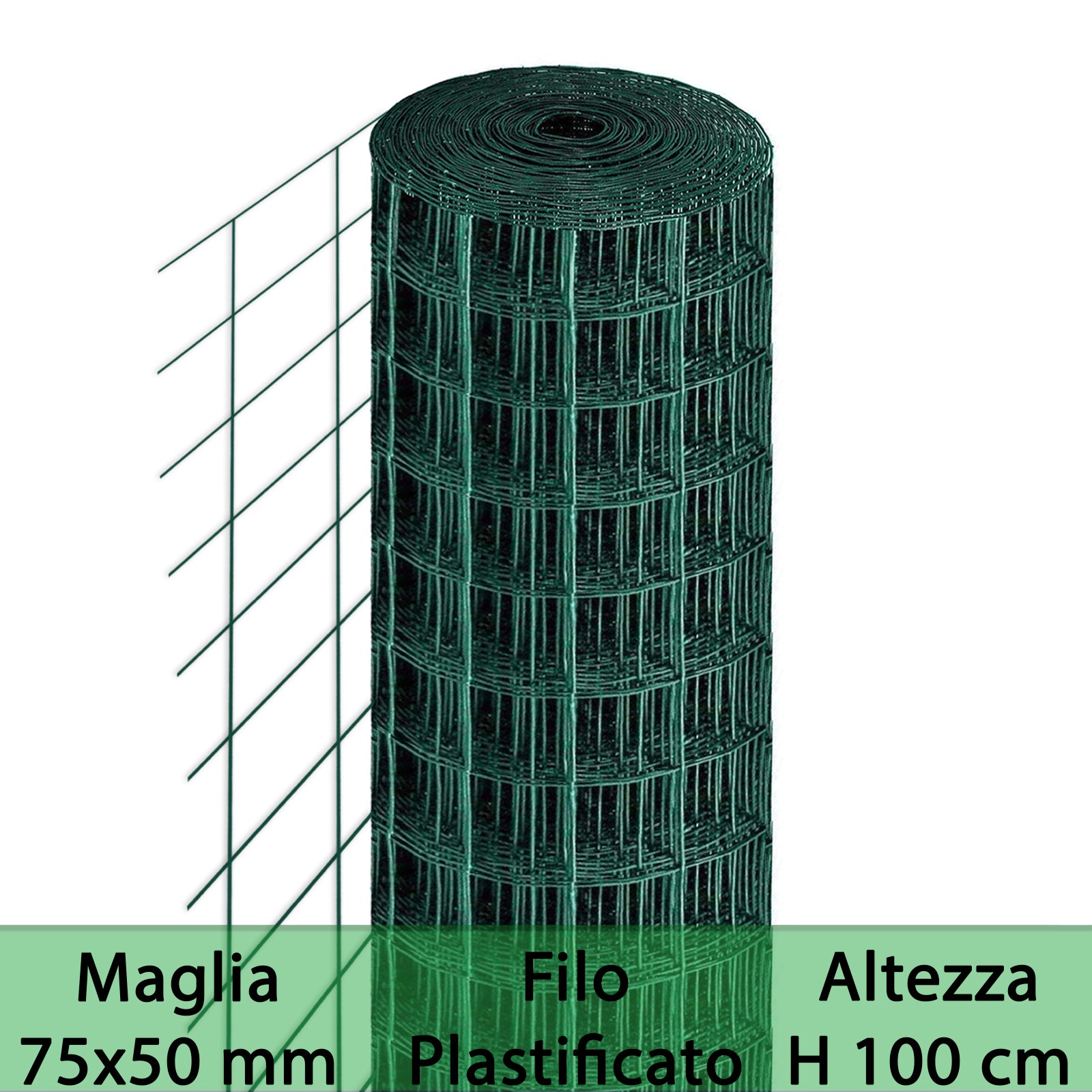 1Pz Rete Per Recinzione Plastificata Altezza H 100 Cm Maglia Elettrosaldata 75X50 Mm Filo  2,3 Mm Lughezza Rotolo Da 25 Mt Per Recinzione Verde cod Nxt 9593