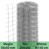 2Pz Rete Per Recinzione Zincata Altezza H 150 Cm Maglia Elettrosaldata 50X50 Mm Filo Ã˜ 1,8 Mm Lughezza Rotolo Da 25 Mt Per Recinzione Grigio