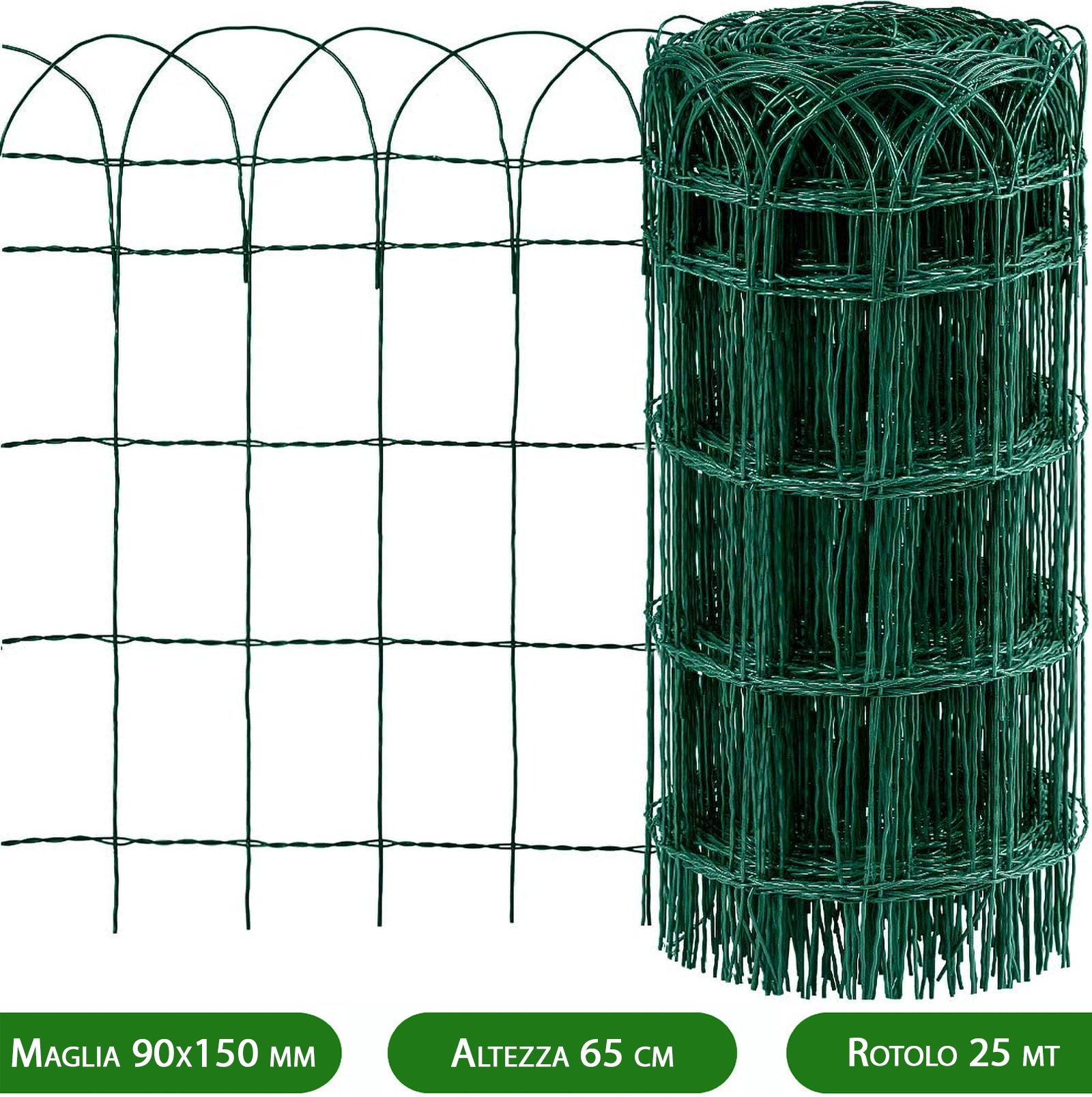 1Pz Rete Per Recinzione Ornamentale Plastificata Altezza H 65 Cm Maglia Intrecciata 90X150 Mm Filo  2,8 Mm Lughezza Rotolo Da 25 Mt Verde cod Nxt 9573