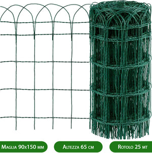 1Pz Rete Per Recinzione Ornamentale Plastificata Altezza H 65 Cm Maglia Intrecciata 90X150 Mm Filo  2,8 Mm Lughezza Rotolo Da 25 Mt Verde cod Nxt 9573