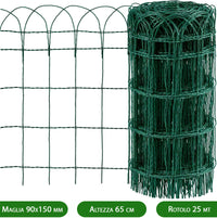 1Pz Rete Per Recinzione Ornamentale Plastificata Altezza H 65 Cm Maglia Intrecciata 90X150 Mm Filo Ã˜ 2,8 Mm Lughezza Rotolo Da 25 Mt Verde