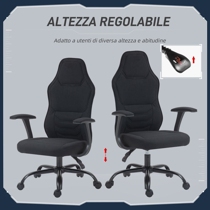 Sedia da Gaming Reclinabile con Supporto Lombare Altezza Regolabile e Seduta Girevole in Tessuto Nero