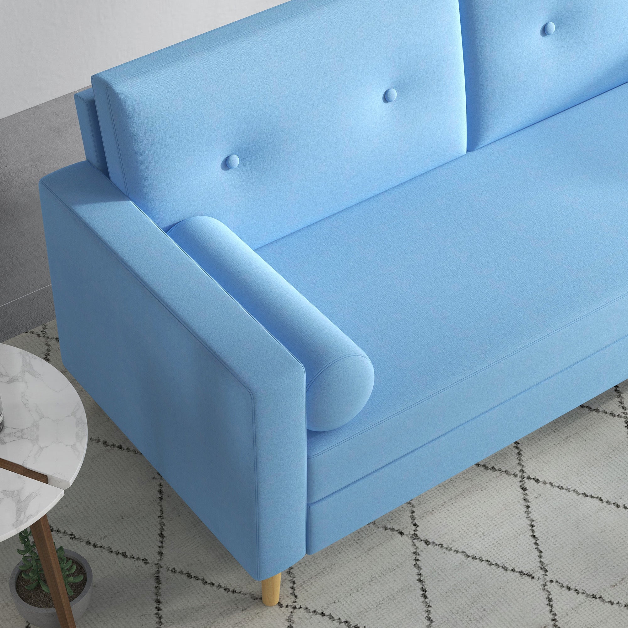 Divano 3 Posti 180x81x83 cm in Tessuto Azzurro