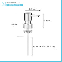 Ricambio pompa dispenser sapone cromo con design squadrato 2 pezzi