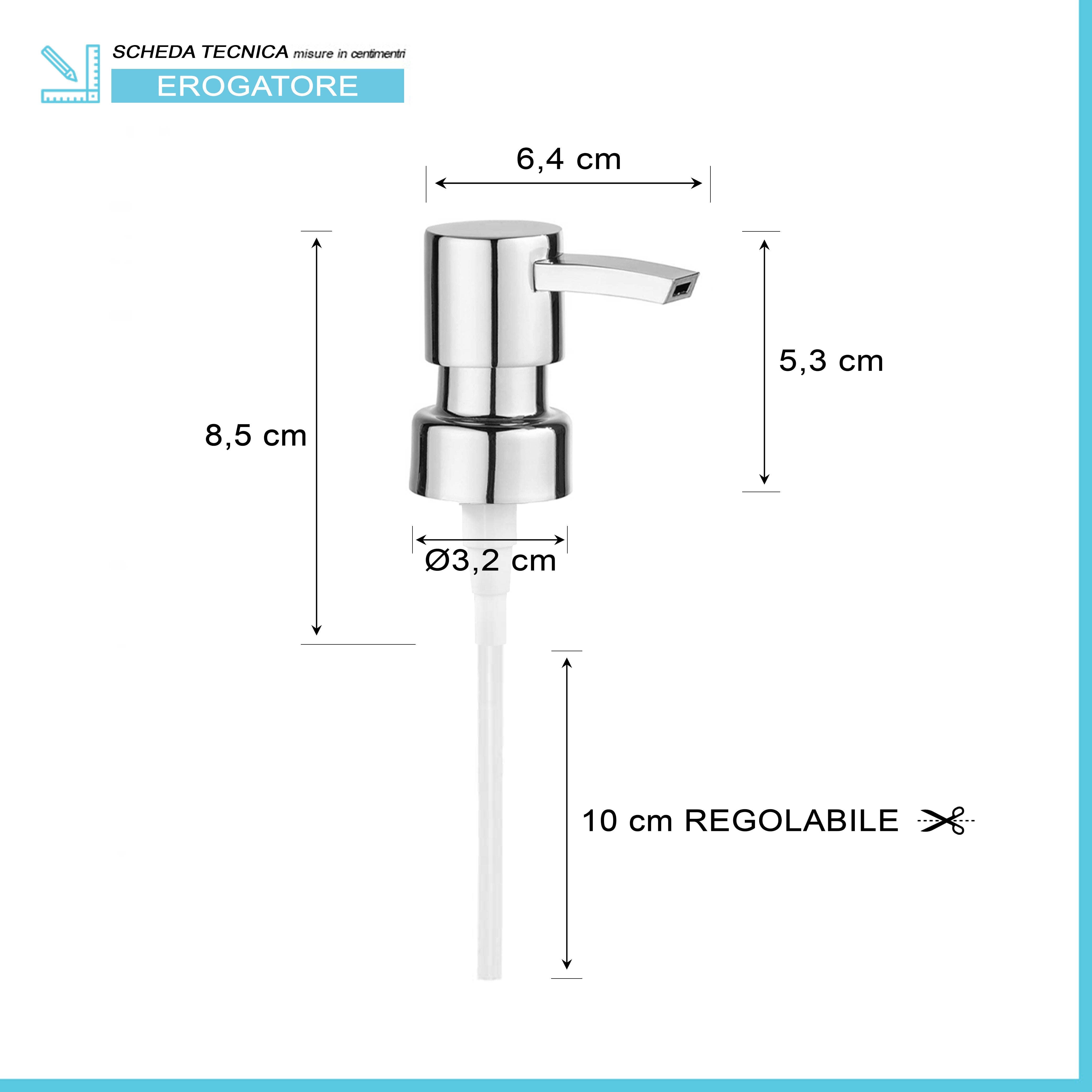 Ricambio pompa dispenser sapone cromo con design squadrato 2 pezzi