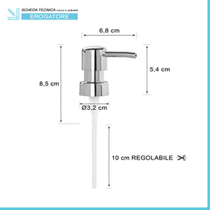 Ricambio pompa dispenser sapone cromo con design tondo 2 pezzi