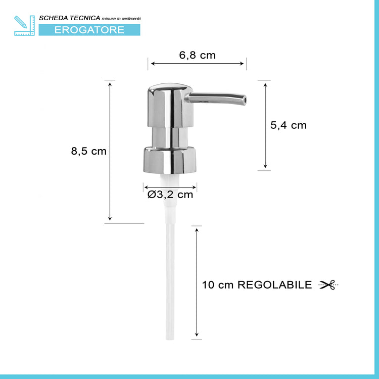 Ricambio pompa dispenser sapone cromo con design tondo 2 pezzi