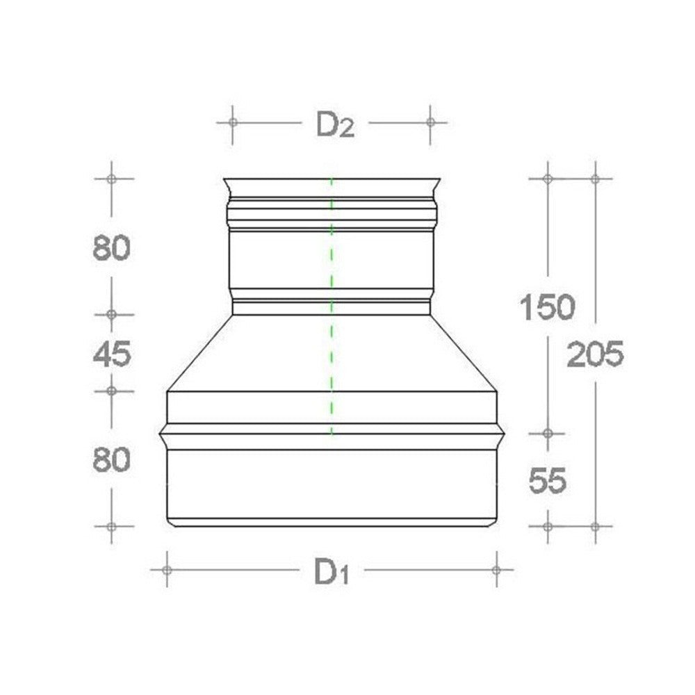 Riduzione inox 6 decimi aisi 304 da m 160 a f variabile, diametro 120mm