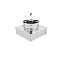 Riduzione inox aisi 304 da base quadra 200x200mm a tonda f variabile, diametro 130mm