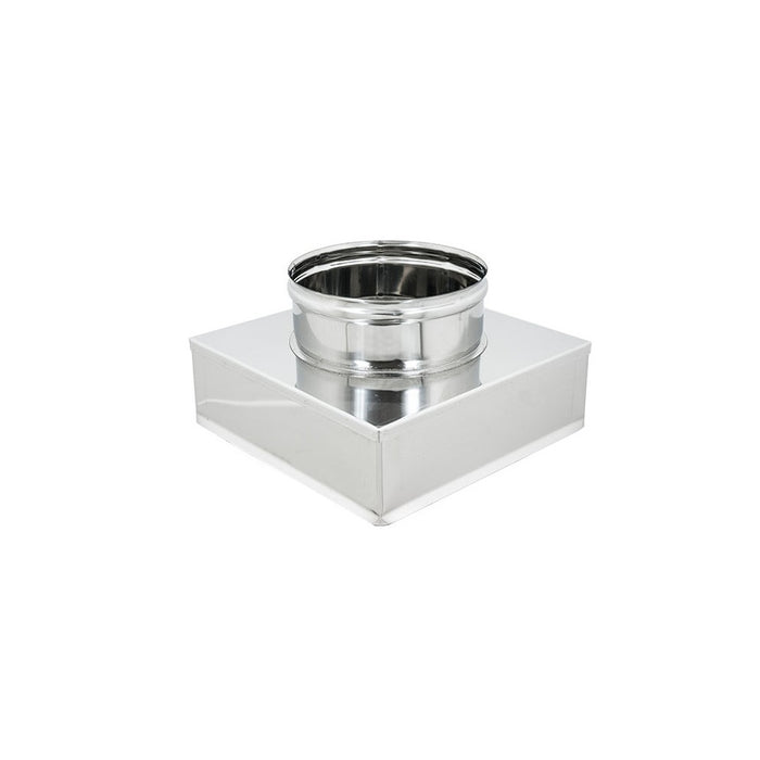 Riduzione inox aisi 304 da base quadra 350x350mm a tonda f variabile, diametro 250mm