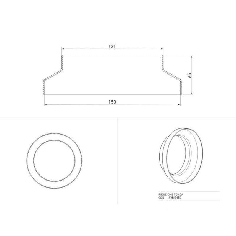 Riduzione tonda da 150 mm a 125 mm per tubo aspirazione cappa BVRID150