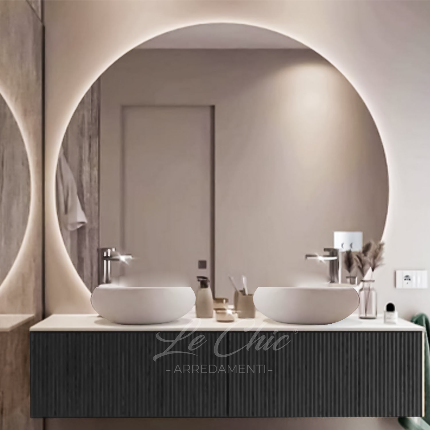 Mobile bagno moderno sospeso cannettato nero - 160 cm