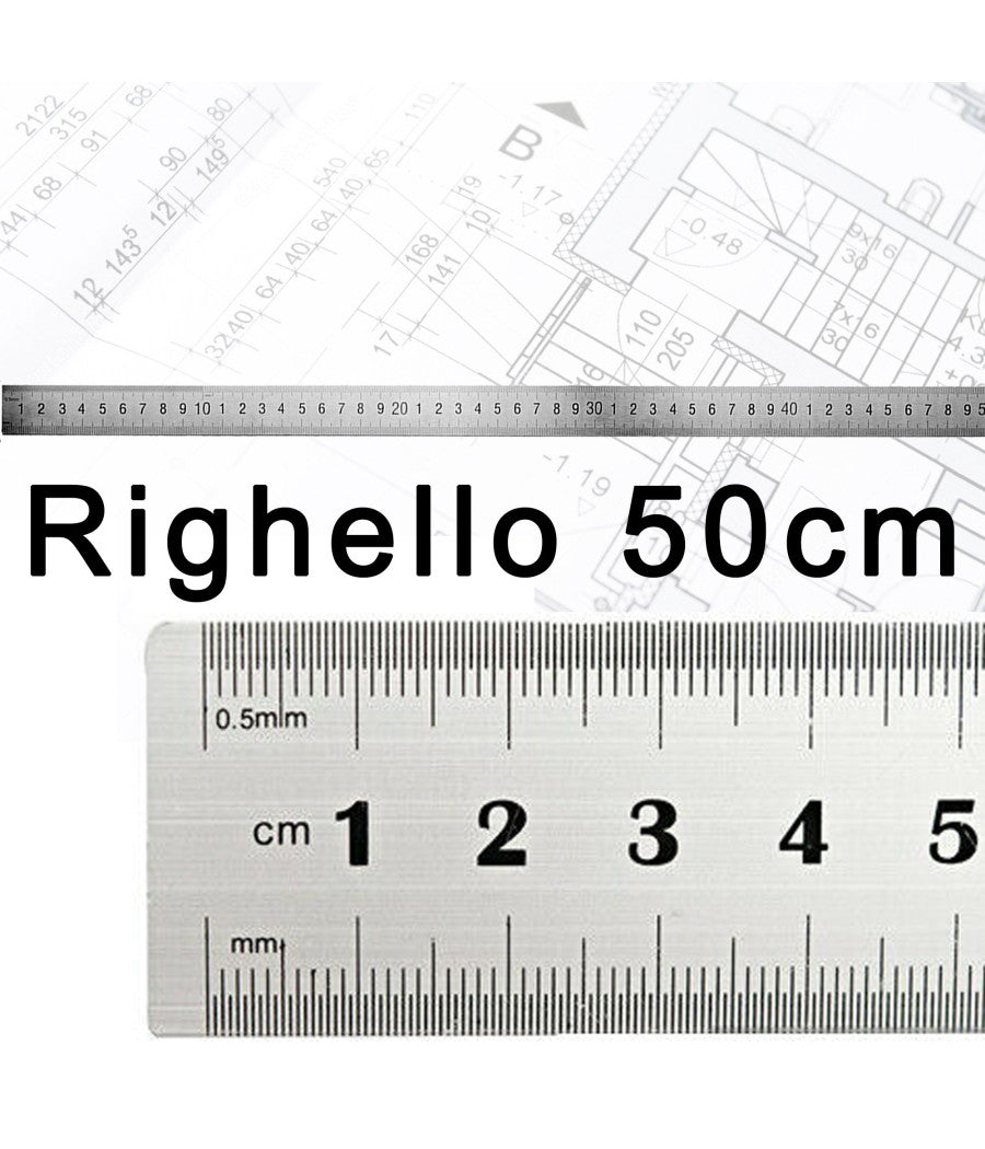 Righello Metro 1mm A 50cm Metallo Acciaio Riga Multifunzione Segnatura Cm E Inch         