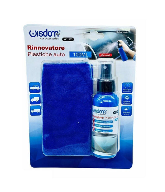 Rinnova Plastiche Per Auto E Moto Kit Con Spray Lucida Igienizza Con Panno         