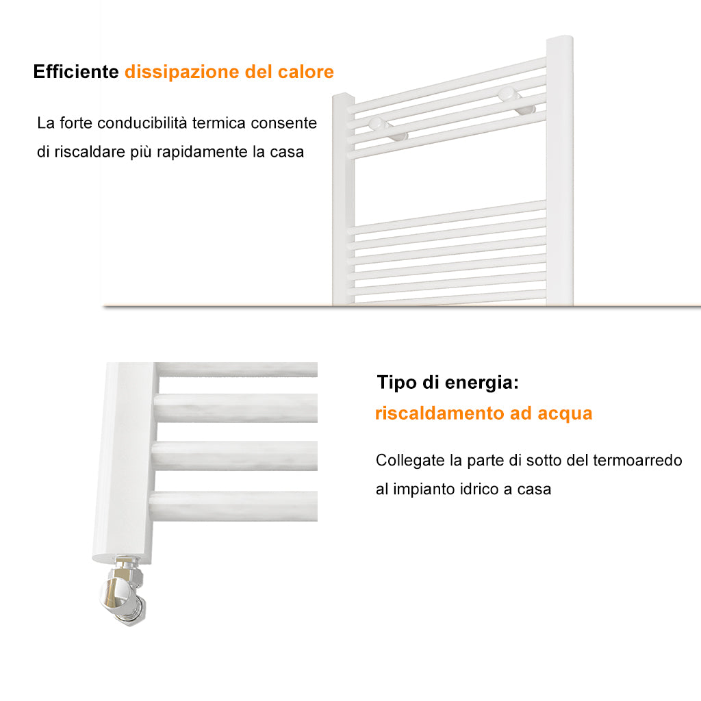 Termoarredo Bagno in Acciaio al Carbonio Calorifero Riscaldamento ad Acqua Bianco 1800x600 mm