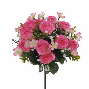 Set 3 Bouquet Artificiali di Rose e Gipsophila H 33 cm