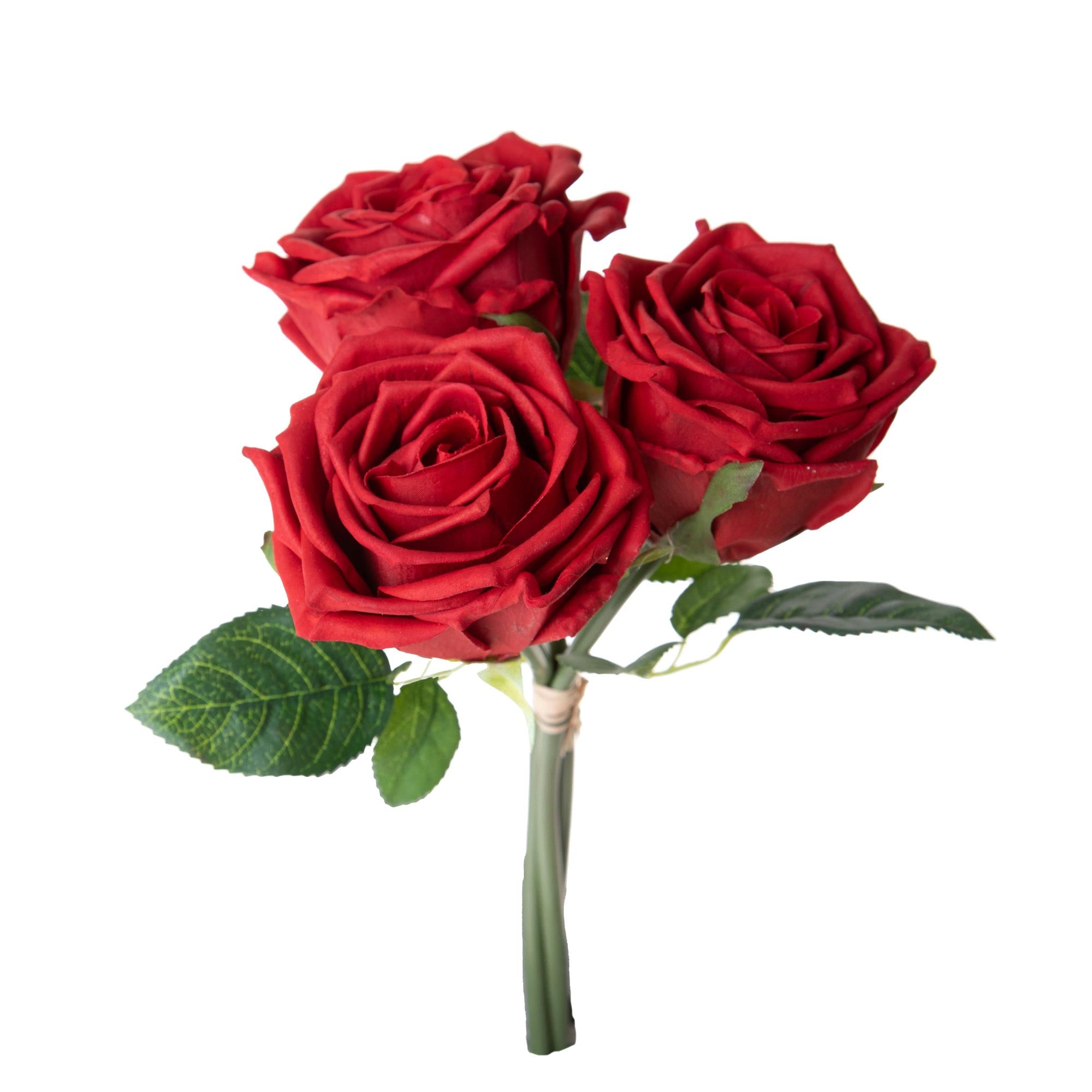 Set 2 Bouquet Artificiali Rose con 3 Fiori 30 cm Natale Touch