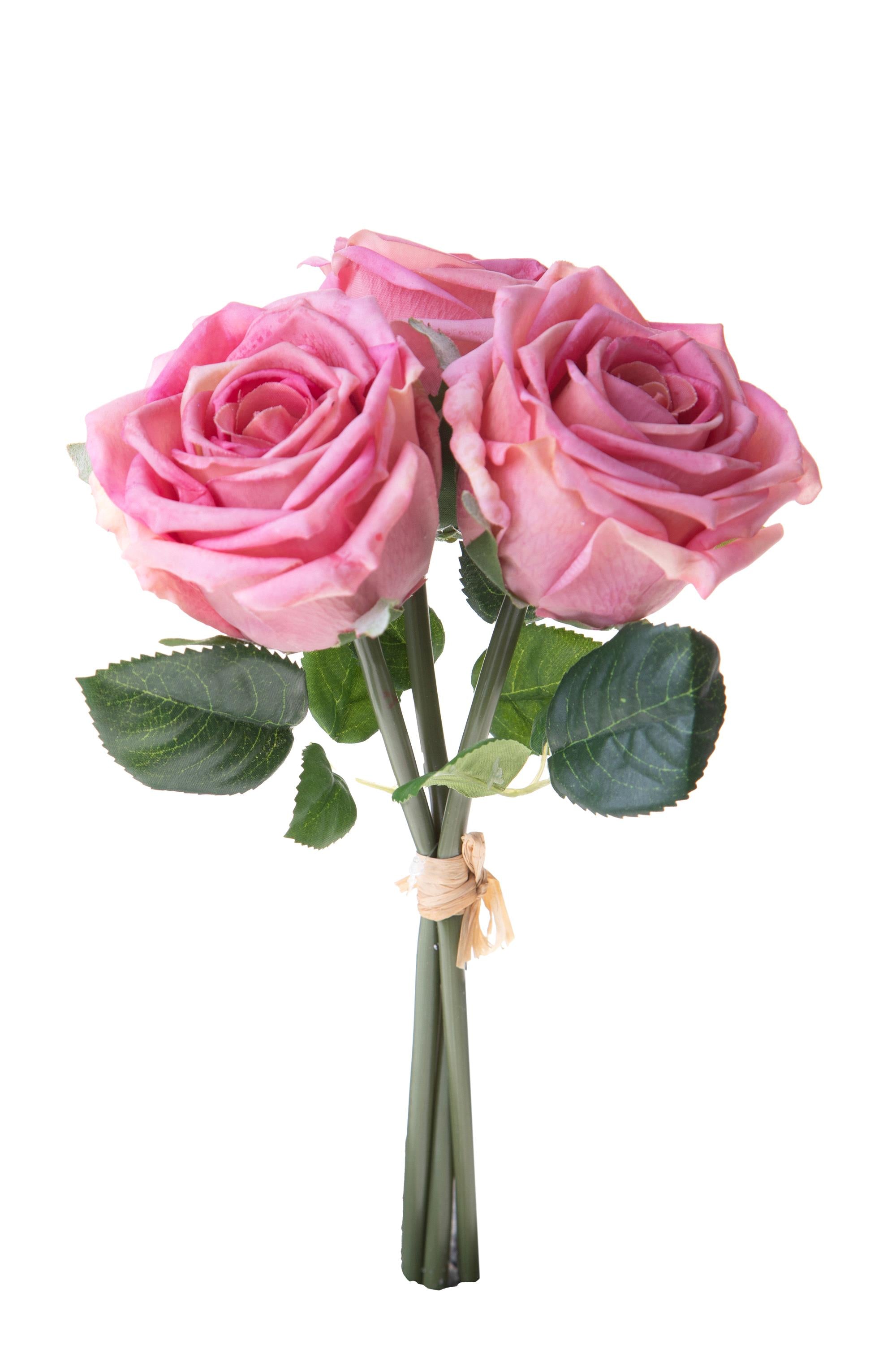 Set 2 Bouquet Artificiali Rose con 3 Fiori 30 cm Natale Touch