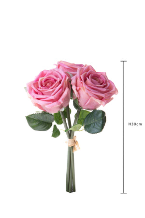 Set 2 Bouquet Artificiali Rose con 3 Fiori 30 cm Natale Touch