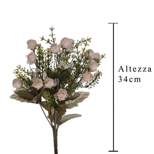 Set 3 Bouquet Artificiali Mini Rose Boccio 34 cm