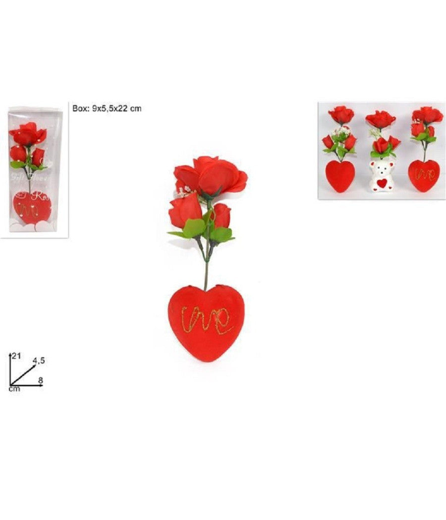 Rosa Rossa Artificiale Con Cuore Orsetto Box Regalo Per San Valentino 3 Mod Ass         