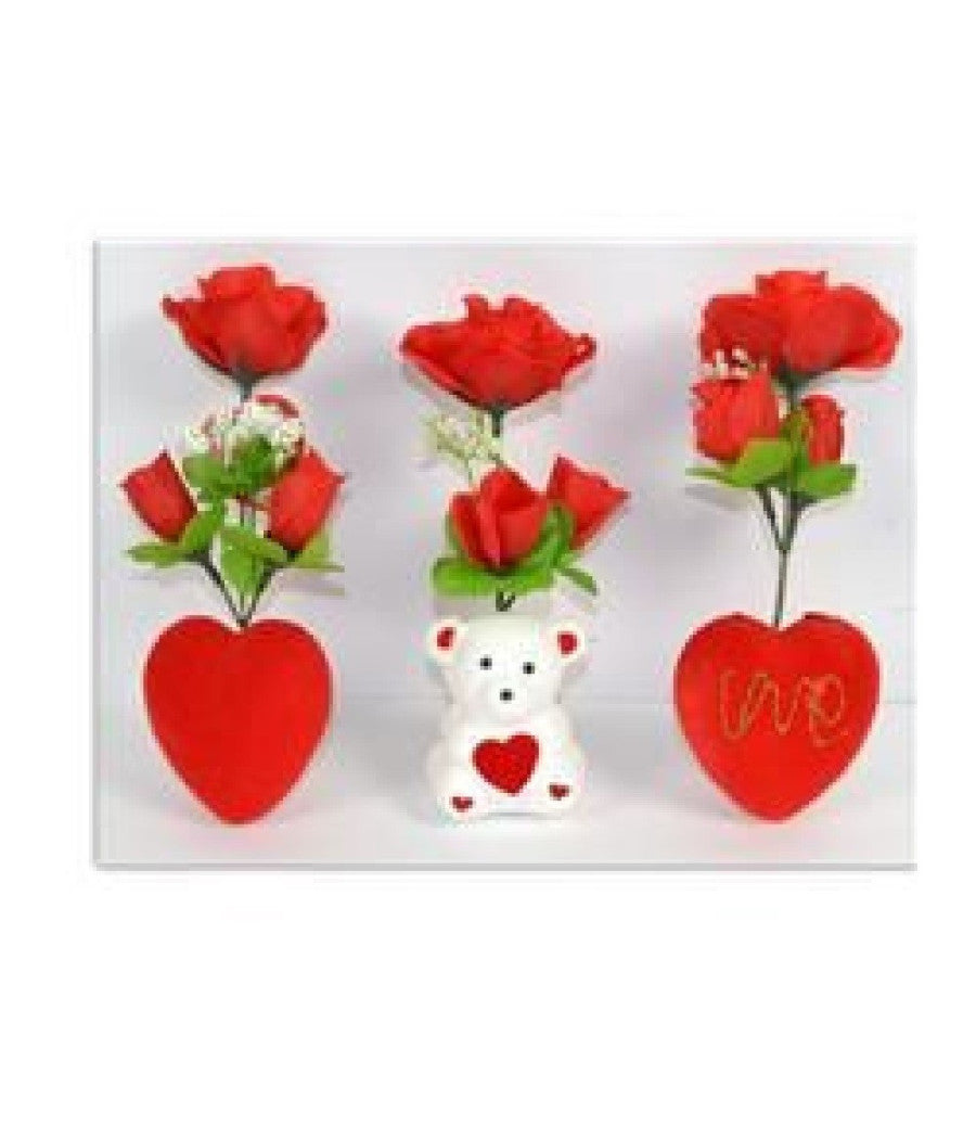 Rosa Rossa Artificiale Con Cuore Orsetto Box Regalo Per San Valentino 3 Mod Ass         