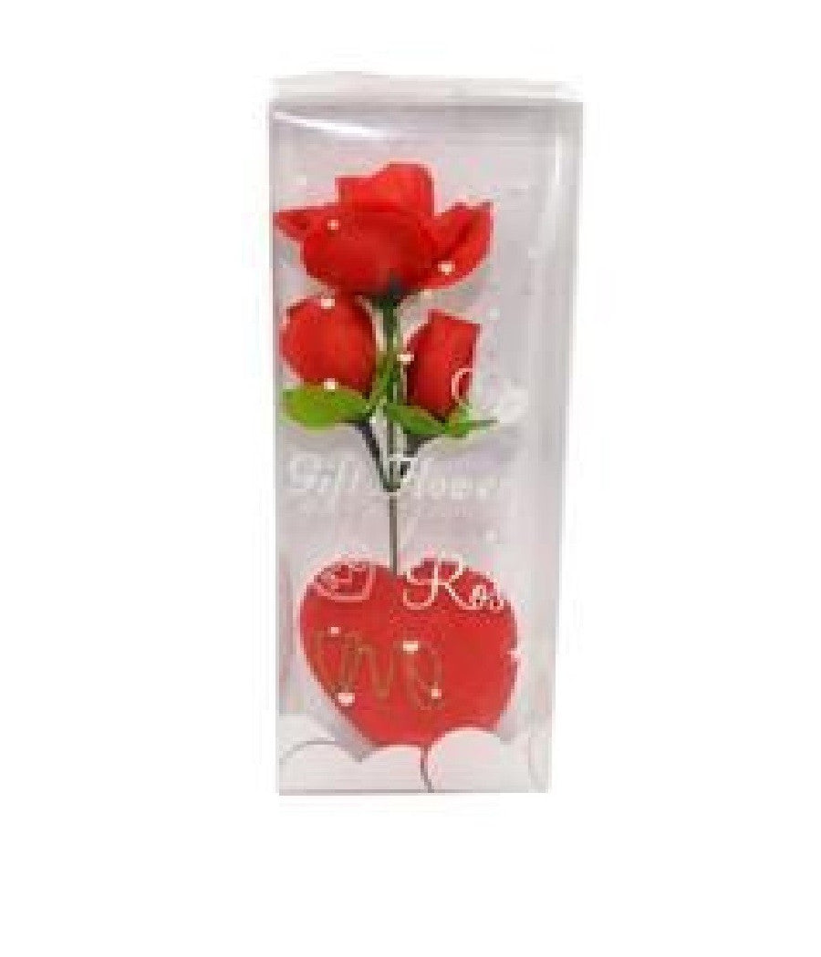 Rosa Rossa Artificiale Con Cuore Orsetto Box Regalo Per San Valentino 3 Mod Ass         