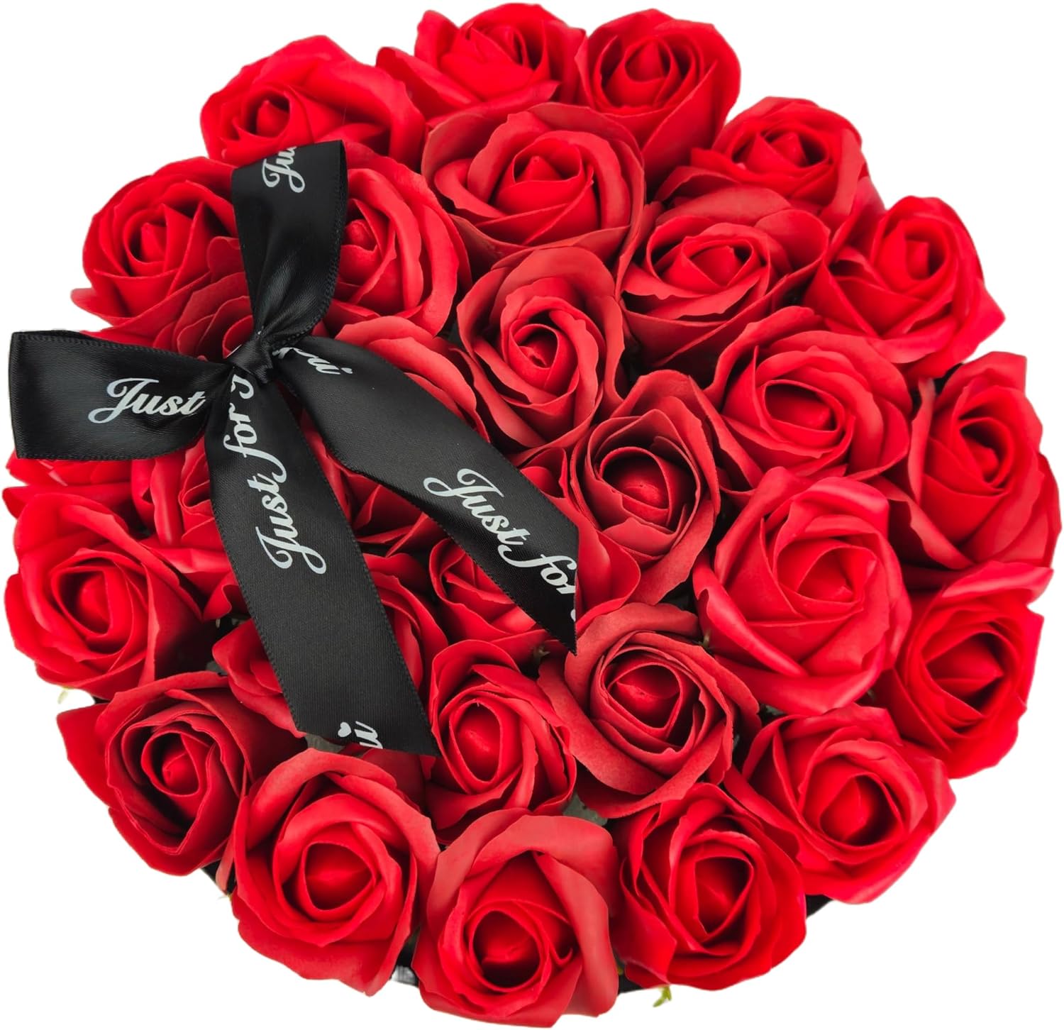 Box tondo Rose rosse artificiali bouquet di 29 rose perenni, confezione mazzo di rose per San Valentino, cm 23x23x14 scatola in cartone rosso