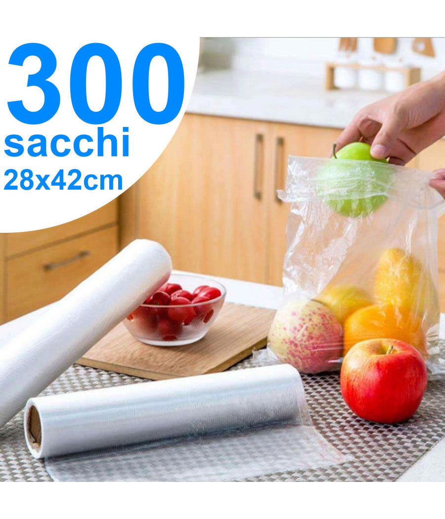 Rotoli Sacchetti Freezer Per Alimenti 300 Sacchi Congelatore Frigo 28x42cm Gelo         