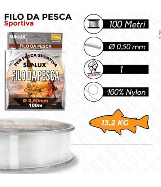 Rotolo Lenza Filo Da Pesca Bobina Da 100 Metri Diam 0,50 Mm Resistente In Nylon         